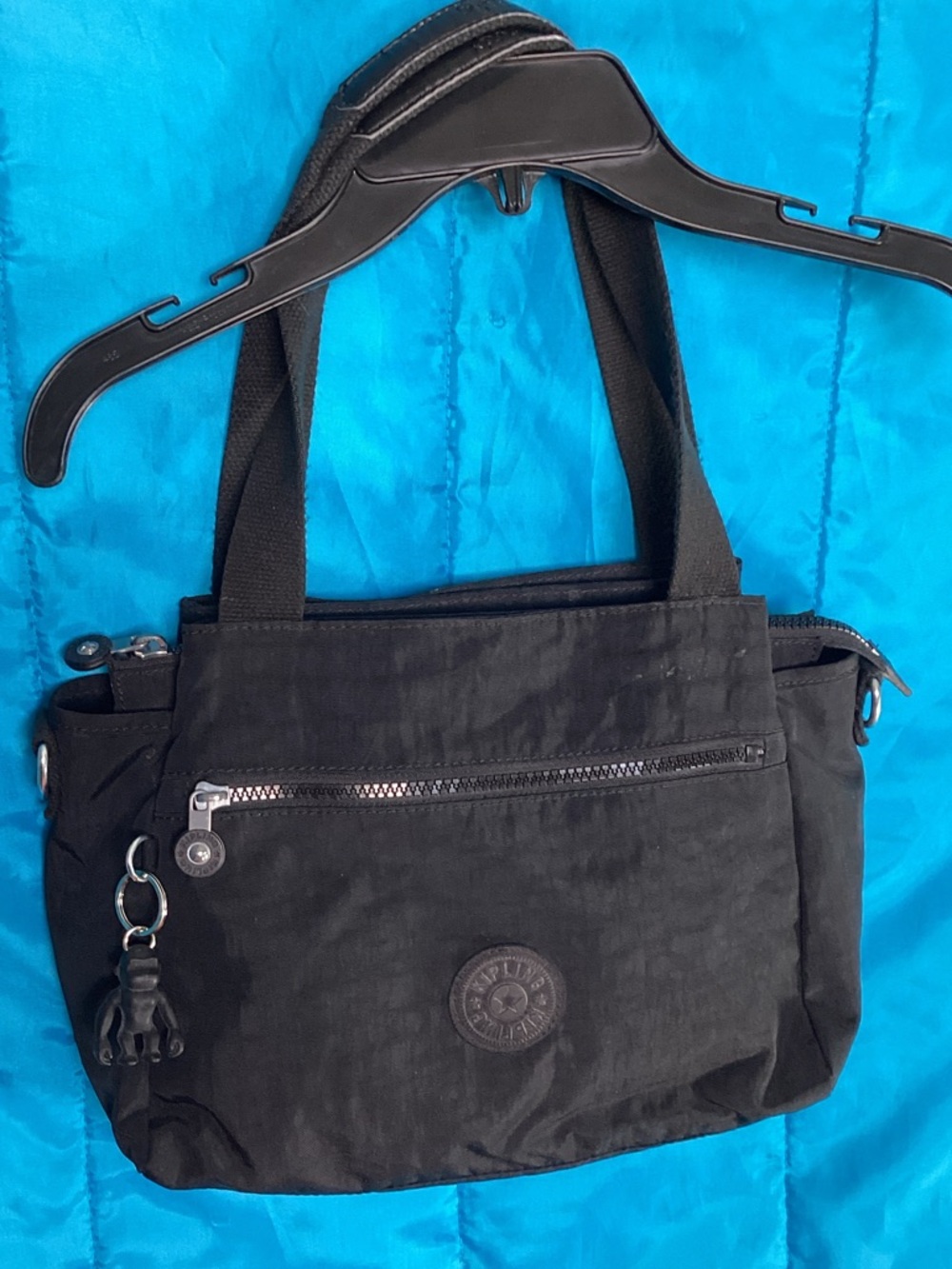 Kipling Black Nylon Tote with Front Zip Pocket